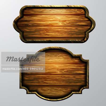 Wooden signs, vector icon set on white isolated