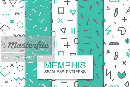 Collection of swatches memphis patterns - seamless. Fashion 80-90s. Abstract trendy vector backgrounds.