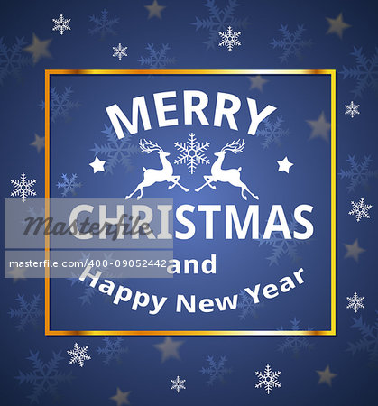 Vector Christmas card with snowflakes and greeting inscription on a blue background. Merry Christmas lettering