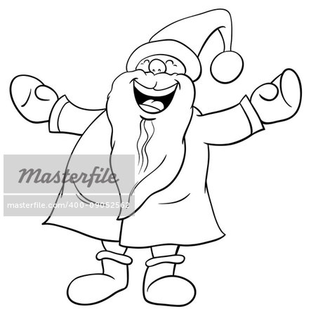 Black and White Cartoon Illustration of Happy Santa Claus Christmas Character Coloring Book