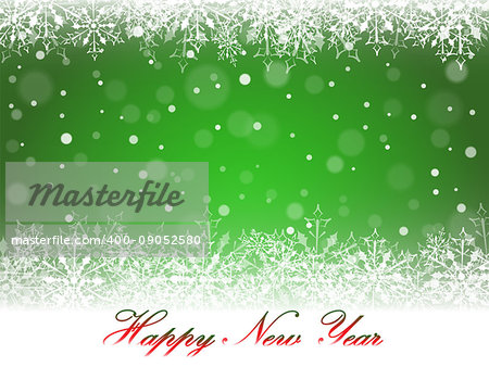 New Year snowflakes and snowdrift on green background. Vector illustration