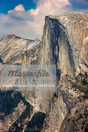 Half Dome rock formation from Glacier Point in the Yosemite Valley in Yosemite National Park, California, USA