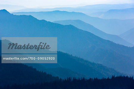 Blue, silhouetted mountains in the Yosemite Valley in Yosemite National Park in California, USA