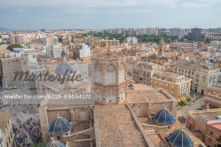 A view of the Diocesan Museum of Valencia Cathedral roof from the Valencia Cathedral, Valencia, Spain, Europe