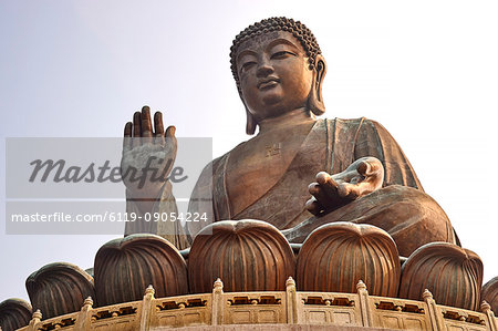 Big Buddha, showing the Buddhist swastika, Po Lin Monastery, Ngong Ping, Lantau Island, Hong Kong, China, Asia