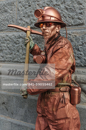 Street performer called Mr Copper, Plaza des Armas, Santiago, Chile, South America