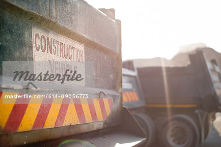 Constructions vehicles in quarry, close-up