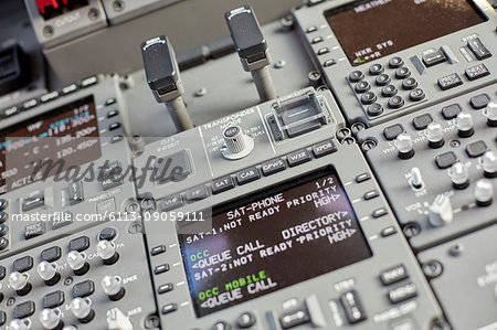 Airplane cockpit instruments and control panel