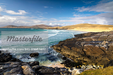 Rocky shoreline on west coast of Isle of Harris, Outer Hebrides, Scotland, United Kingdom, Europe