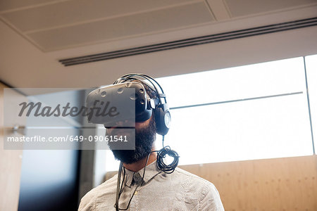 Man wearing virtual reality headset