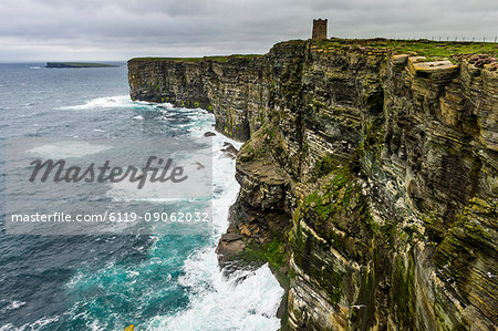 High above the cliffs, the Kitchener Memorial, Orkney Islands, Scotland, United Kingdom, Europe