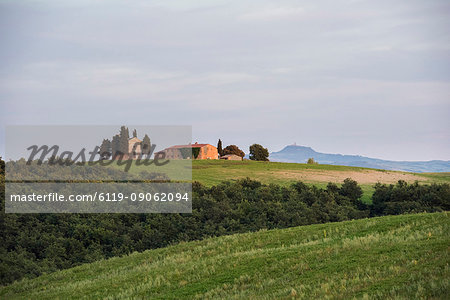 Vitaleta church at sunset, San Quirico, Val d'Orcia (Orcia Valley), UNESCO World Heritage Site, Tuscany, Italy, Europe