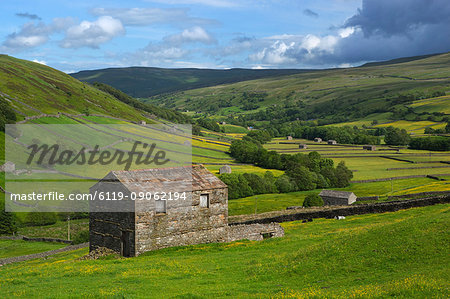 View over the Swaledale valley, near Thwaite, Yorkshire Dales National Park, Yorkshire, England, United Kingdom, Europe