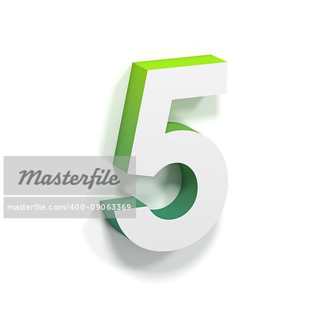 Green gradient and soft shadow number FIVE - 5. 3D render illustration isolated on white background