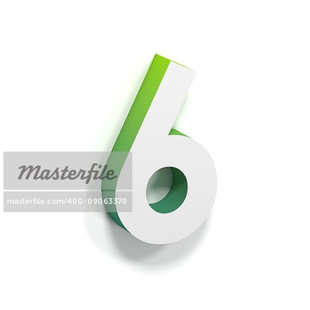 Green gradient and soft shadow number SIX - 6. 3D render illustration isolated on white background