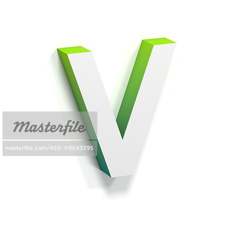 Green gradient and soft shadow font. Letter V. 3D render illustration isolated on white background