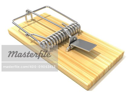 Mousetrap, 3D render, Isolated on white background