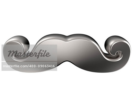 Silver mustache. 3D render illustration isolated on white background