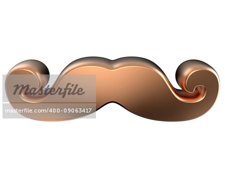 Bronze mustache. 3D render illustration isolated on white background