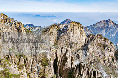 Peaks of Huangshan National park at sunny day time. China.