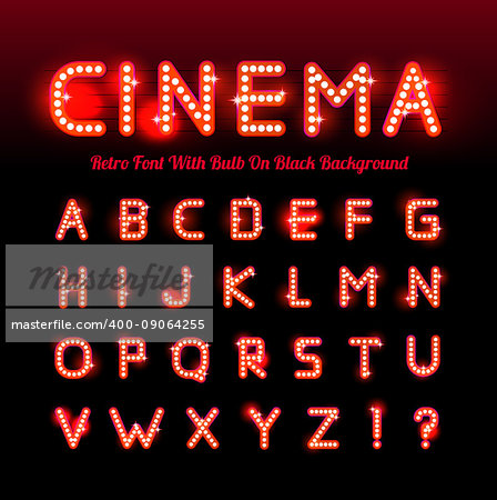 Retro cinema font. Vector illustration on black background.