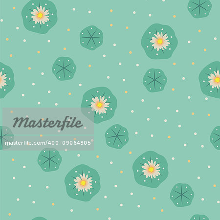 Vector floral peyote lophophora cactus green seamless pattern