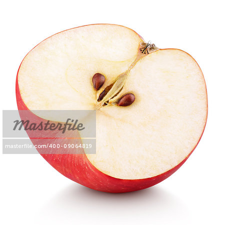 Ripe red apple half fruit isolated on white background. Half of red apple fruit with clipping path