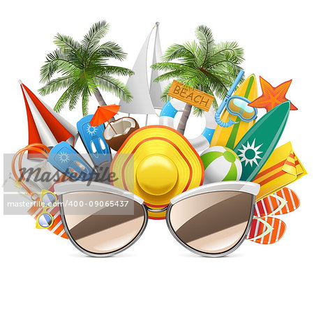 Vector Beach Concept with Sunglasses isolated on white background