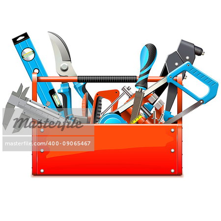 Vector Toolbox with Hand Tools isolated on white background