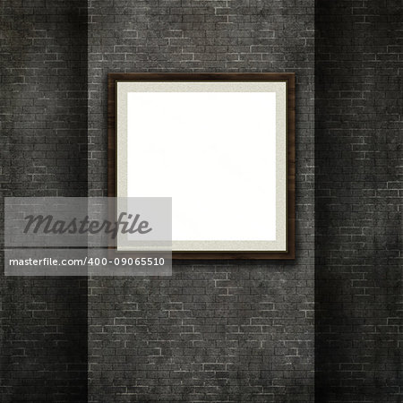 3D render of a picture frame on a grunge style brick wall texture background