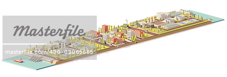 Vector low poly water treatment and consumption illustration. Includes water and wastewater treatment plants and city