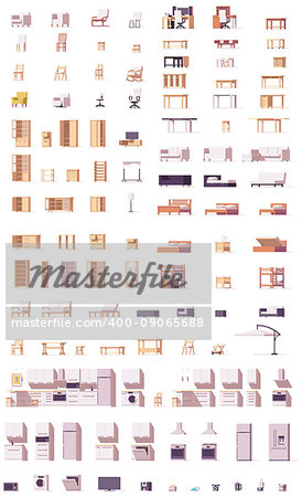 Vector furniture set. Includes chairs, sofas, cabinets, patio and kitchen furniture