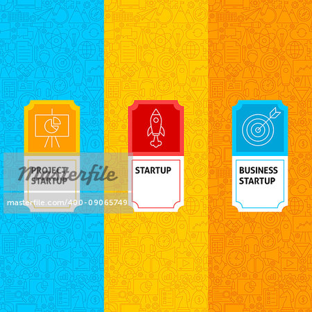 Line Startup Package Labels. Vector Illustration of Logo Design. Template for Packaging.