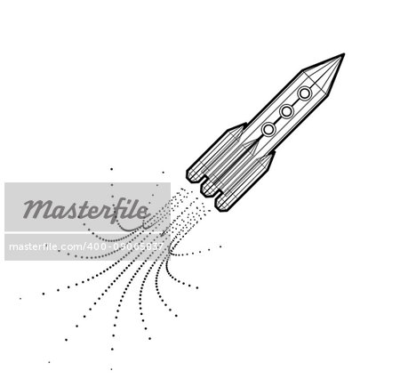 Launch of a space rocket in the drawing style. Vector illustration on white background