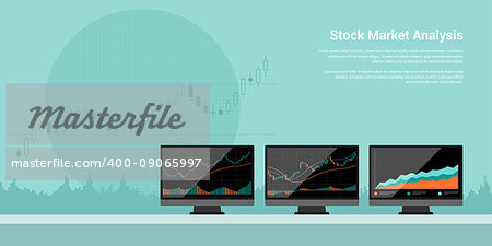 flact style banner illustration of stock market analysis, online forex trading concept