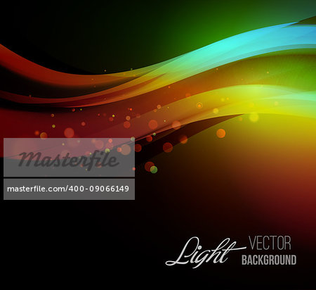 Abstract background with shiny wave and bokeh light. Vector illustration.