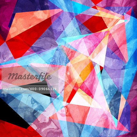 Watercolor abstract colorful retro background with geometric elements