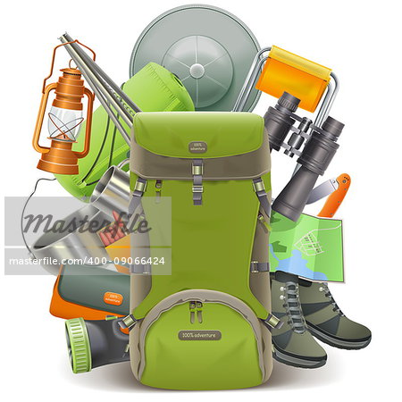 Vector Camping Concept with Haversack isolated on white background