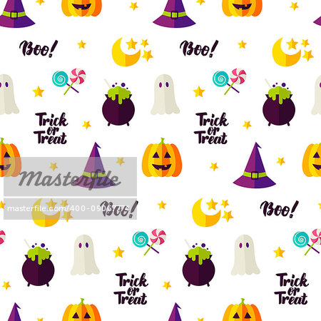 Halloween Seamless Pattern. Vector Illustration of Holiday Background. Trick or Treat.