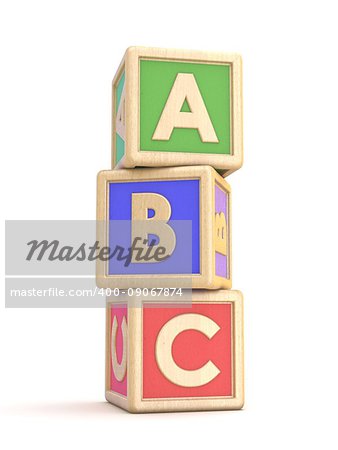 Letter blocks A, B and C vertical arranged. 3D render illustration isolated on white background