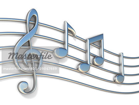 Music notes on staff lines 3D render illustration isolated on white background