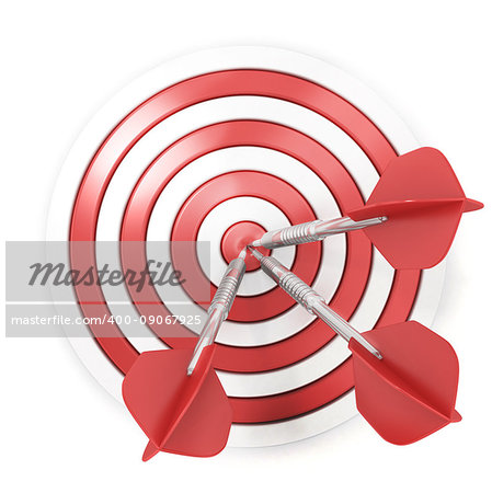 Darts hitting a target, 3D model Isolated on white background, front view