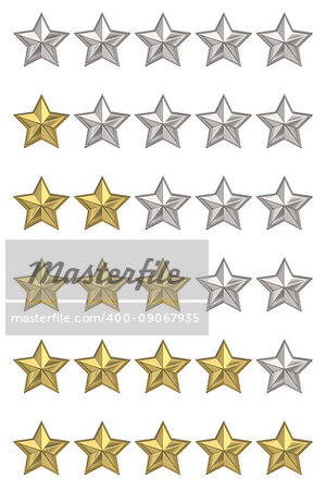 Voting concept. Rating five stars. Set of 3D render illustrations isolated on white background