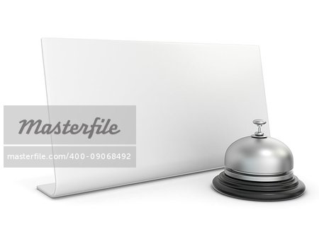 Hotel bell with blank sign. 3D render illustration isolated on white background
