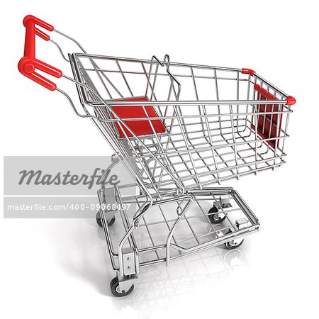 Red shopping cart, isolated on white background
