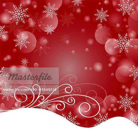 Christmas frame made of glowing snowflakes on a red background.