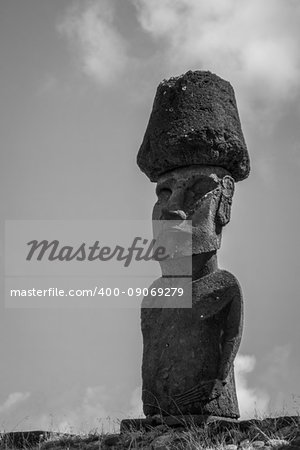 Moais statues site ahu Nao Nao on anakena beach, easter island, Chile. Black and white picture