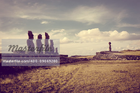 Moais statues, ahu ko te riku, easter island, Chile