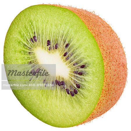 Isolated fruits. Isolated half kiwi on white background with clipping path as a package design element.