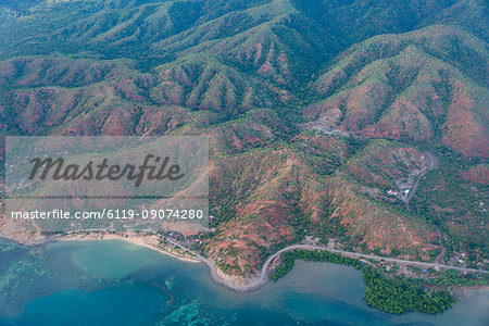 Aerial of the coastline of East Timor, Southeast Asia, Asia